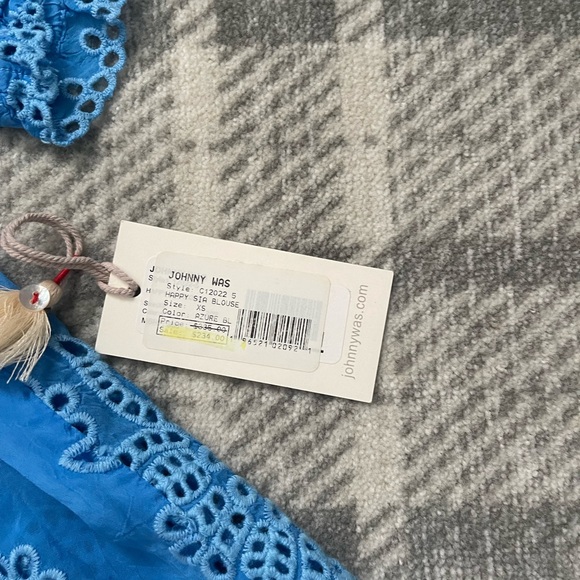 Johnny Was embroidered peasant top in Azure Blue - Picture 11 of 12